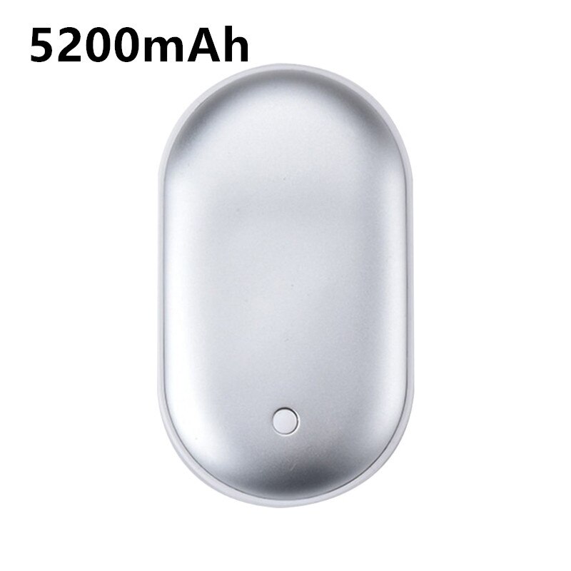 Portable Mini Hand Warmer 2 In 1 USB Rechargeable Cobblestone Pocket Mobile Power Bank Reusable Electric Winter Heater: 5200mah silver
