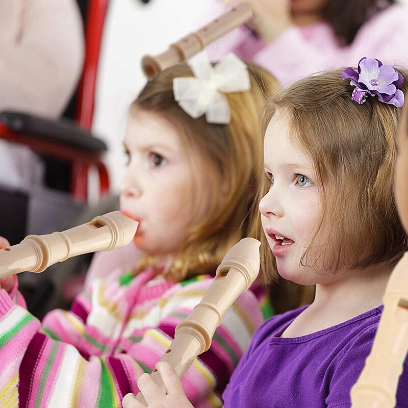 4 Pack 8 Hole Plastic Flute with Cleaning Rod and Instruction, German Style