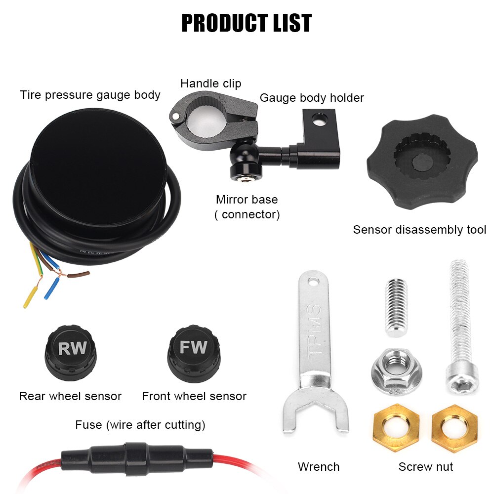 TPMS Motorcycle Tire Pressure Monitoring System With 2 External Sensors LCD Digital Display Waterproof Tyre Gauge