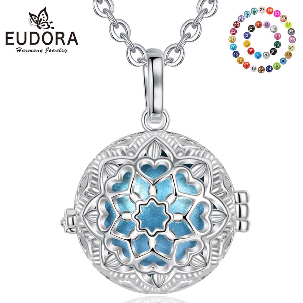 Eudora 20mm Lotus Flower Cage Harmony Ball Chime Bell Pendant Angel Caller Bola Necklace for Baby Pregnancy Jewelry K375