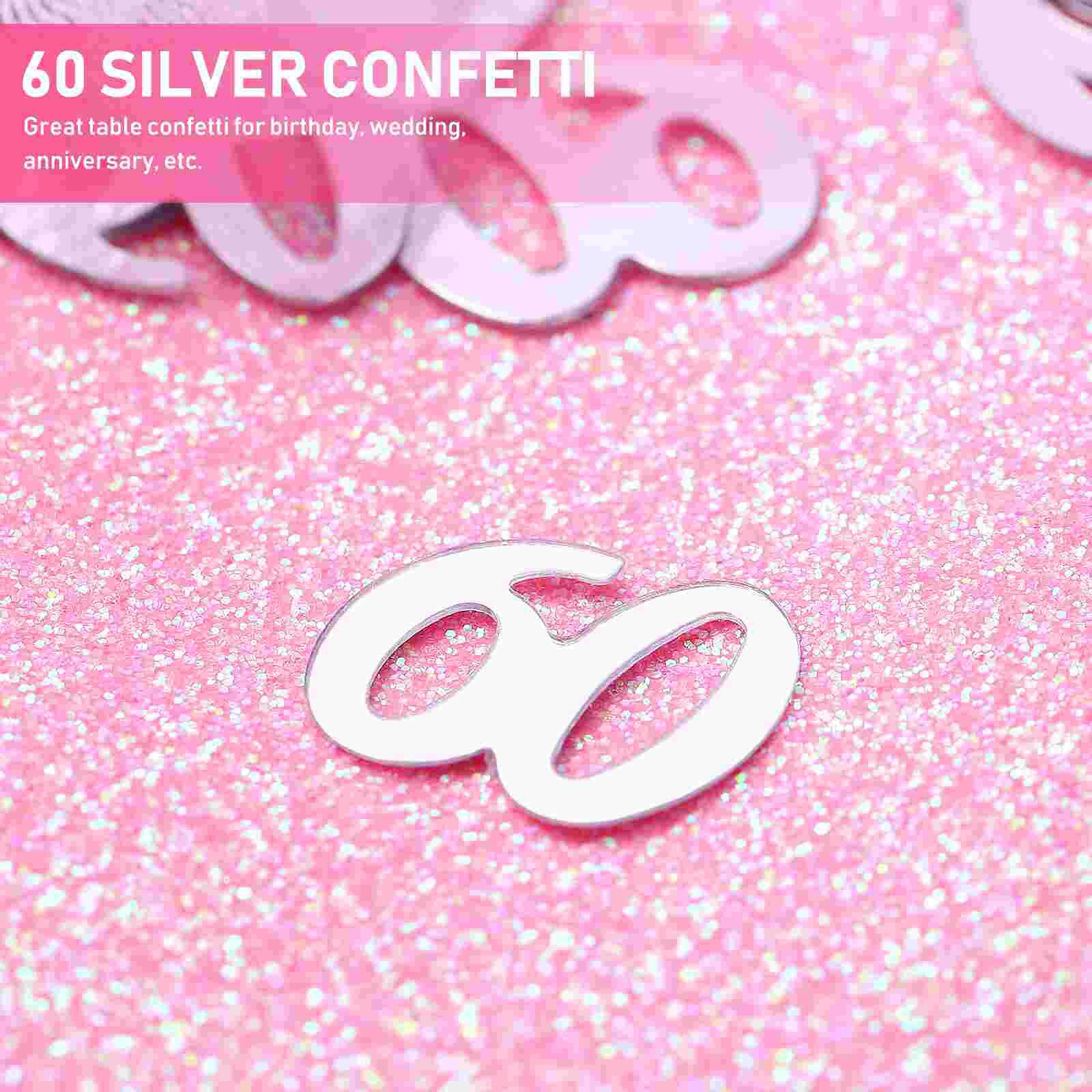 Amosfun 1200pcs 60 Number Sprinkle Confetti Decoration for 60th Anniversary Birthday Party (Silver)