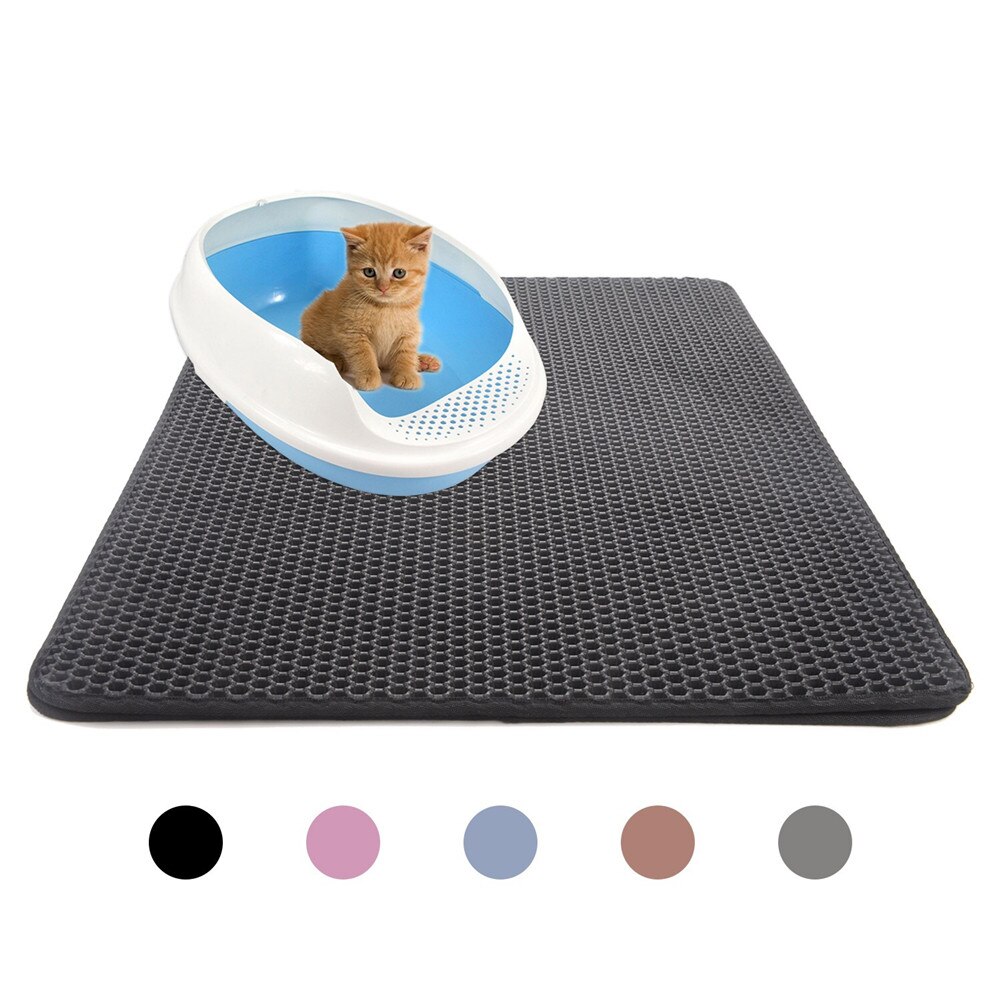 Kattmatta för husdjur dubbla lager fångst kattsand för husdjur matta eva vattentätt bottenlager halkfri hundsäng katter produkter för husdjur: Svart / 55 x 75 cm