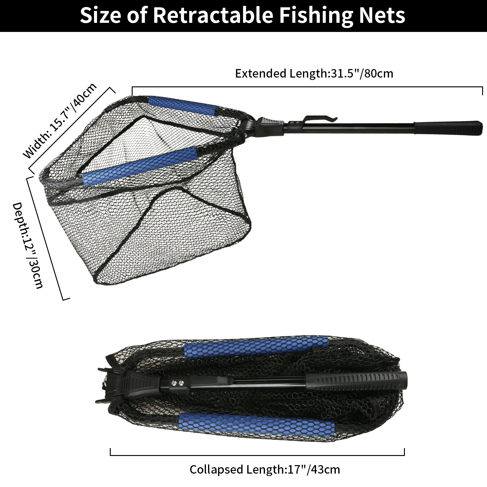 Fishing Landing Net Aluminum Alloy Durable Telescoping Extend to 190cm/130cm/55cm Folding Mesh Safe Fish Catching Releasing: green