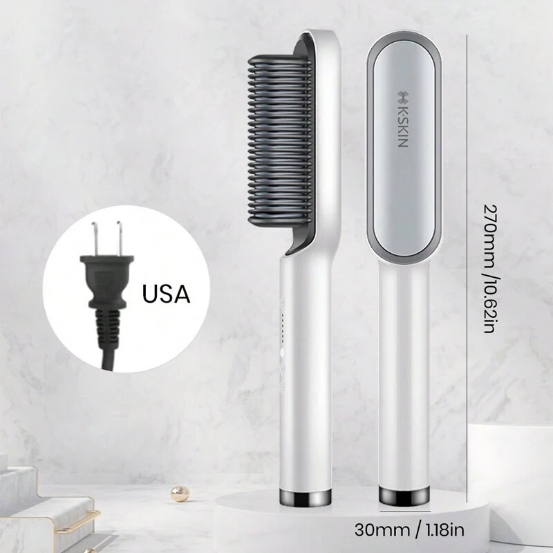 KSKIN Hair Straightener 2 in 1 Brush Multifunctional Hair Flat Iron Hair Comb: WHITE / EU