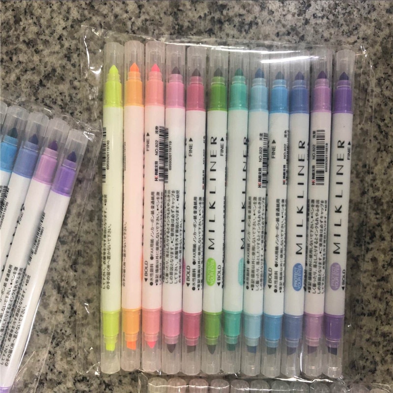 12 Stks/set Japanse Milkliner Pennen Milde Liner Double Headed Fluorescerende Pen Leuke Kunst Markeerstift Tekening Mark Pen Briefpapier
