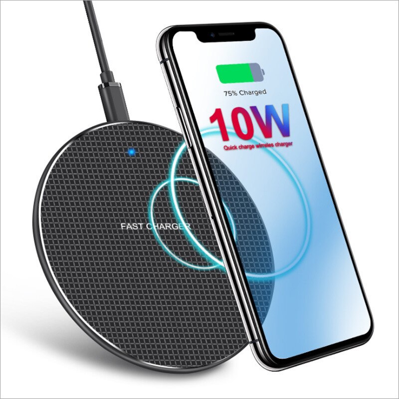 Chargeur rapide sans fil ultra-fin 10W pour téléphone portable, à induction, en alliage, pour iPhone 11 Xs Max X XR 8 Samsung Note 9 S10 +