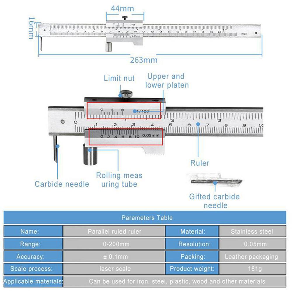 Vernier Caliper Measuring Range 0-200mm Height Measuring Instruments Stainless Steel DIY Vernier Caliper Measuring Tool