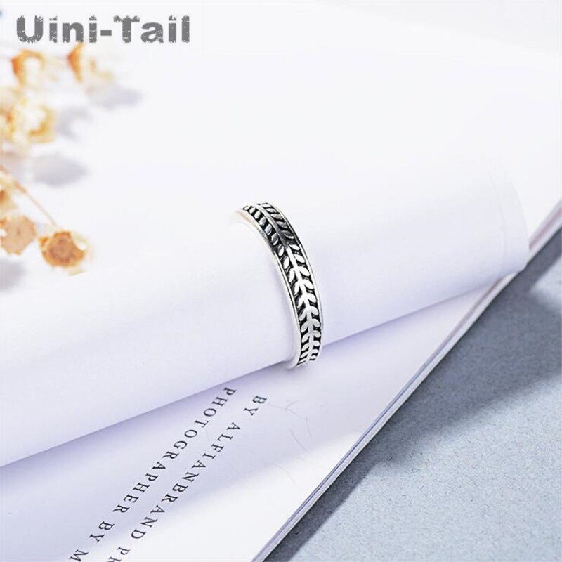 Uini-tail 925 sterling zilveren persoonlijkheid temperament bladeren open ring retro olijfblad ring  ed257