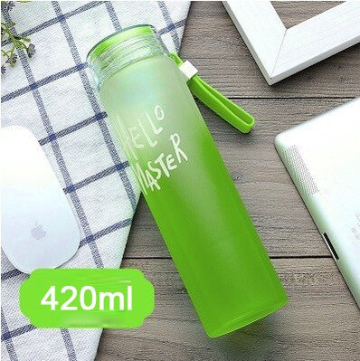 500ml gradient farverige glas frostede farverige kop vandflasker drikke med reb gennemsigtige sportsvandflasker flaske bpa gratis: Grøn