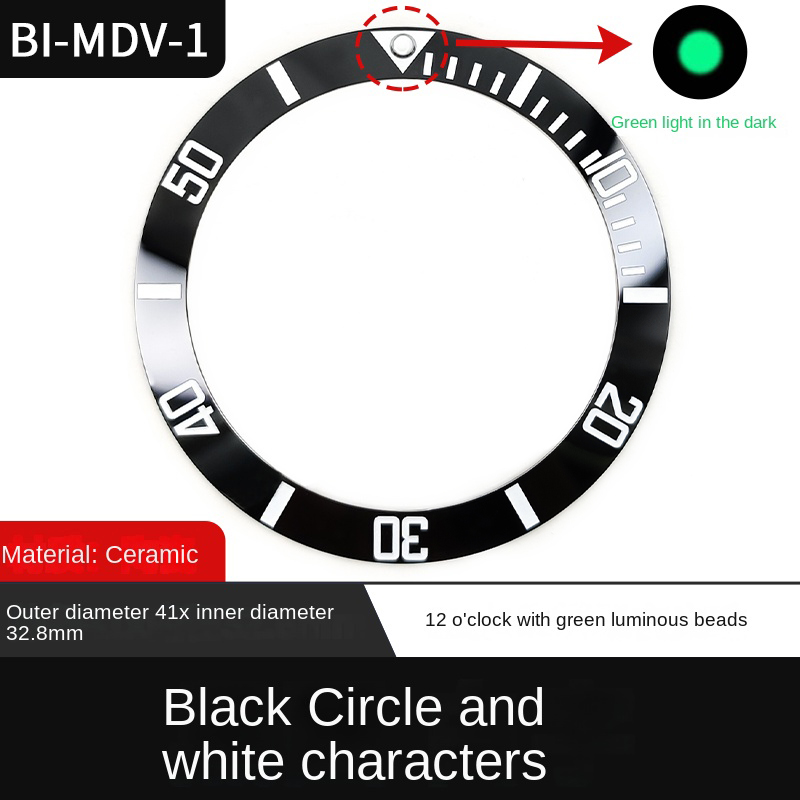 MDV106 Anello in ceramica inclinata per Casio MDV-106 Orologio Lunetta Inserto Anello adatto alle 12 Perline luminose mdv106 Anello per orologio 41x32.8mm: nero