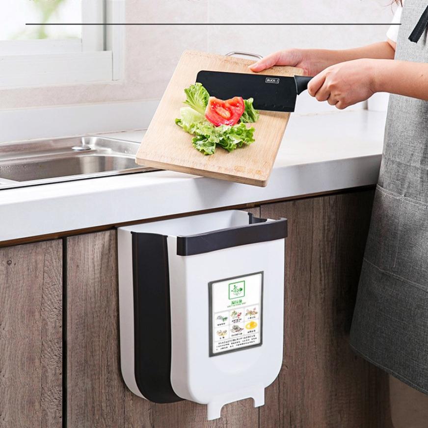 Kitchen Trash Can Cabinet Door Wall Hanging Folding Bucket Garbage Bin Container for Kitchen bathroom