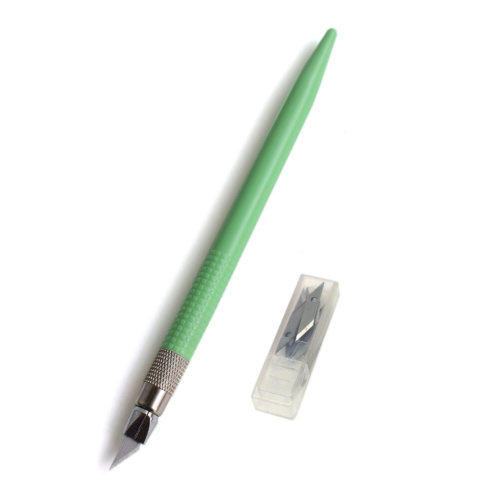 Plastic Handvat Hobby Mes Set Cutter Gereedschap Ambachten Scalpel Graver + 12 stks Blade Voor PCB Reparatie Mulit Pen Film Houtsnijwerk Tool: green