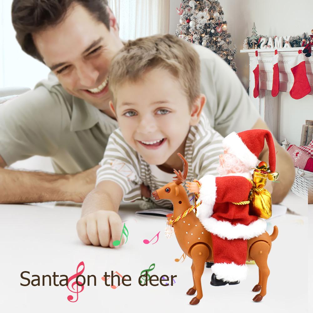 Santa Claus Riding Deer Doll Electric Music Kid Toy Xmas Decor Ornament Creating Cheerful Beautiful Atmosphere Toy