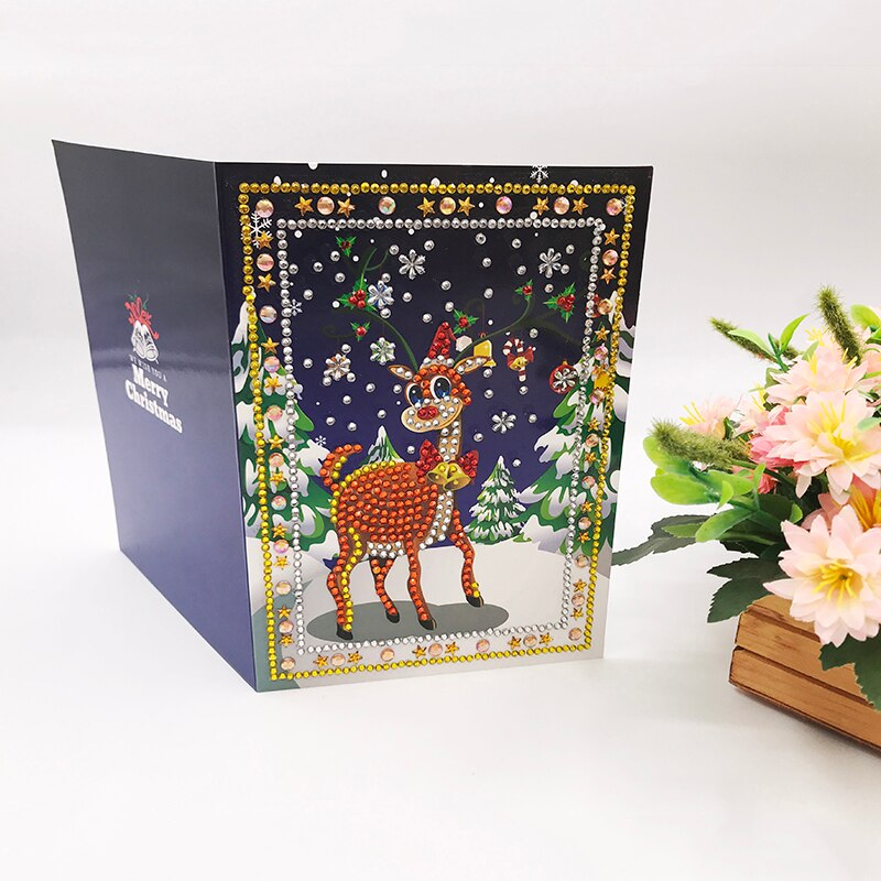 1Pcs Cartoon Paper Greeting Postcards Craft 5D DIY Diamond Painting Kids Festival Greet Cards Mini Santa Claus Merry Christmas
