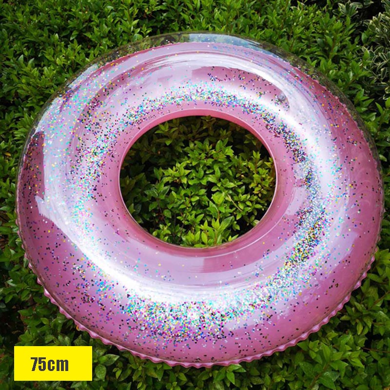 Transparent uppblåsbar ringmadrass simrör glitter flotte rund badring sommar pool vattenmadrass vuxen säng vatten roliga leksaker: 9