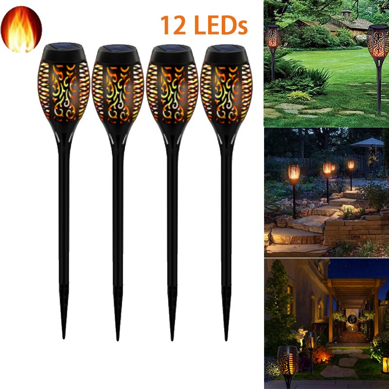 12LED/33LED Solar Flame Lights Flickering IP65 Waterdichte Outdoor Solar Lamp Path Binnenplaats Tuin Verlichting Torch Spotlight: 4pcs 12 LED