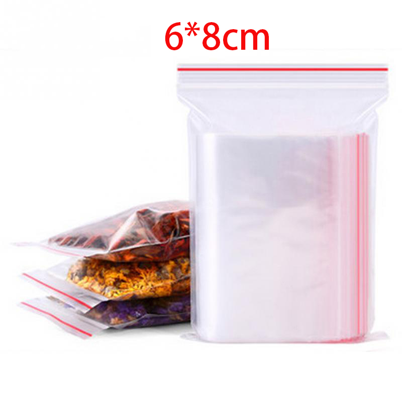 100 Stks/pak Hersluitbare Plastic Zip Lock Tassen Helder Poly Zip Lock Bag Voedsel Sieraden Opslag Hersluitbare Vacuüm Verse Organiseer Bag: 6x8cm