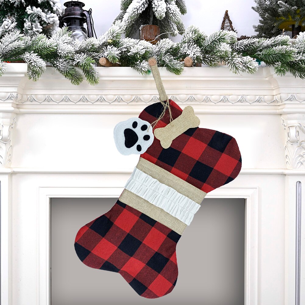 Kerst Kinderspeelgoed Kerstcadeau Tas Plaid Patroon Bone Vormige Kerstsok Decoratie