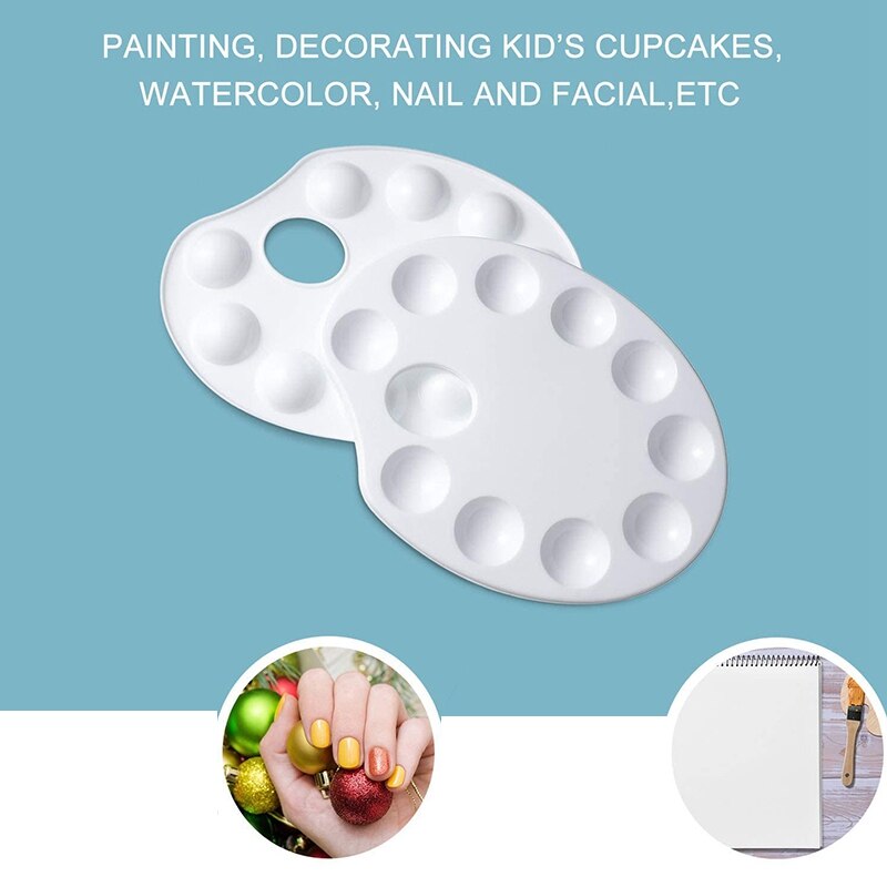 6 Pack Wit Art Plastic 10 Goed Palet Verf Lade Met Duim Gaten Voor Diy Craft Olie Aquarel En Acryl verven