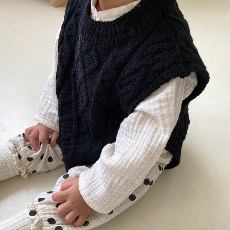 Gilet sans manches en coton pour bébé fille, pull-over d&#39;automne en tricot torsadé solide, vêtements d&#39;extérieur pour tout-petit de 0 à 3 ans