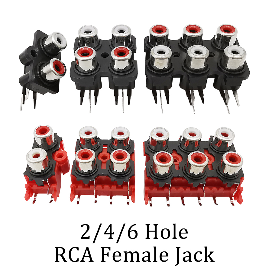 5Pcs/Lot 2/4/6 Hole RCA Female Stereo Audio Jack AV Audio Input Socket Connector Lotus Row Amplifier Interface Signal Connection