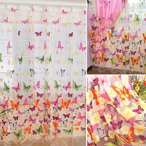 Sommerfugl rene gardiner til stue soverom fargerik voile tyll persienner kjøkken vindu behandlinger panel gardiner