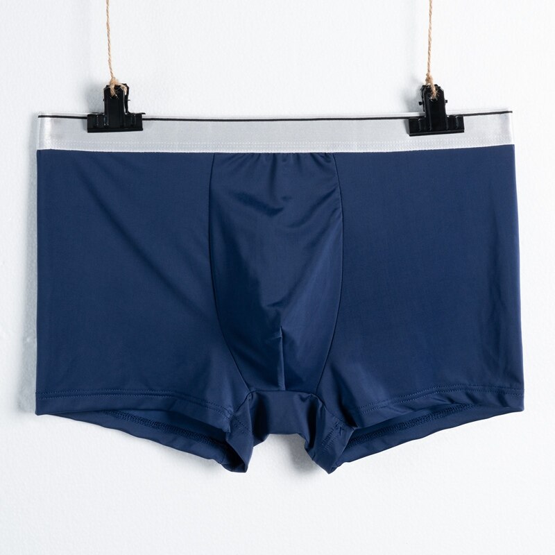 Boxer pour homme, sous-vêtement respirant, couleur unie, à la , argenté, confortable, sans couture, en soie glacée: dark blue / Asia Size XXL
