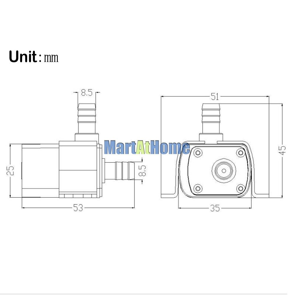 USB DC Brushless Mini Water Pump 4.8W 240L/H 3 Meters DC 4.5-12V for Hydroponics, Grow vegetables, Fountain Pond, Cooling