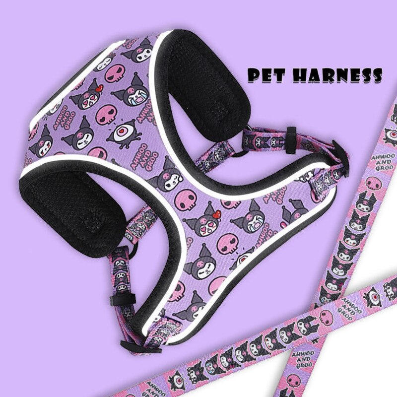 Pet Dog Harness Set Purple Print Reflective Pet Harnesses For Dogs Puppy Breathable Cat Harness And Leash Sets Cat Leash