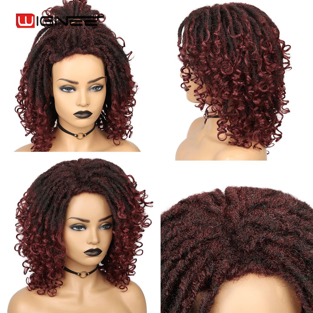Wignee court bordeaux synthétique perruques tressage Crochet torsion pour les femmes noires Faux locs Dreadlock redoute fibre américaine cheveux perruque