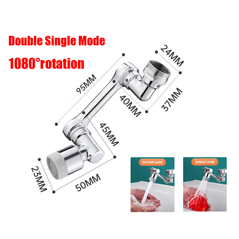 Draaibare Multifunctionele Uitbreiding Kraan Beluchter Aanrecht Kraan Extender Adapter Badkamer Kraan Swivel Robotarm Sink Fit: Zilver