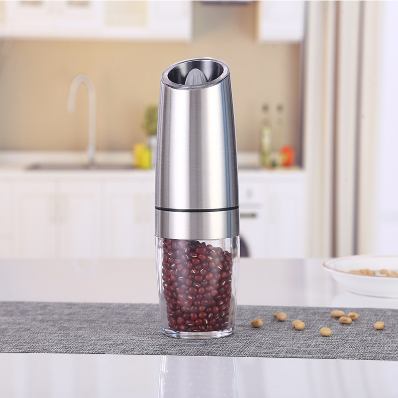 Electric Salt and Pepper Grinders Automatic Gravity Herb Spice Mill Adjustable Spices Grinder with LED Light Kitchen Tools: Stainless Steel