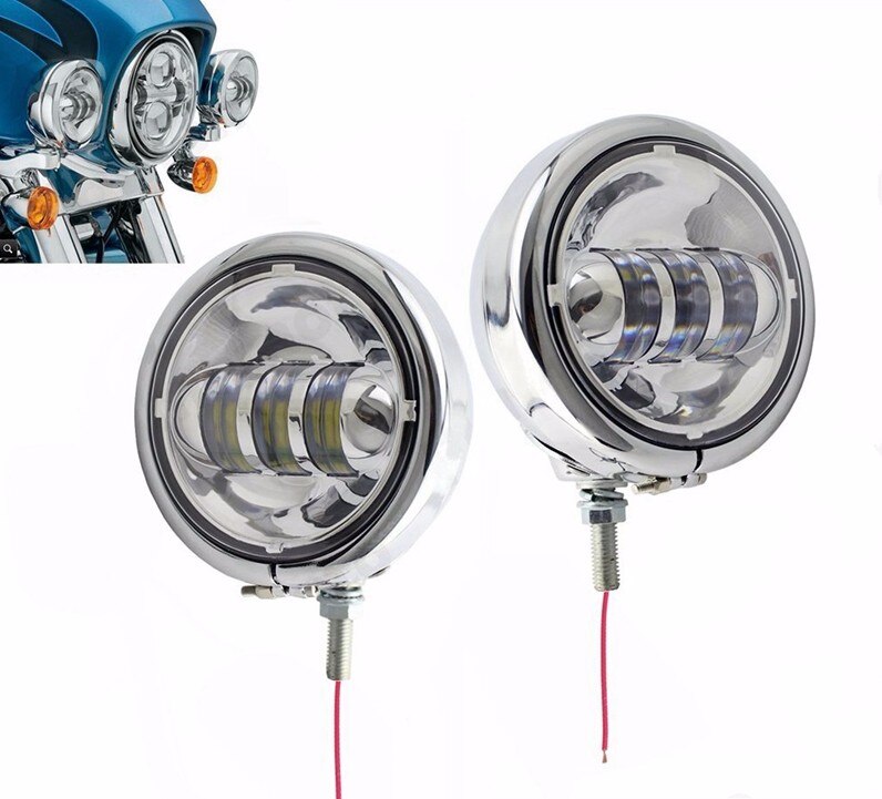 Chrome Parts 4-1/2" Motorsiklet LED Auxiliary Fog Passing Light With 4.5" Housing Bucket For Harley electra glide Bad Boy