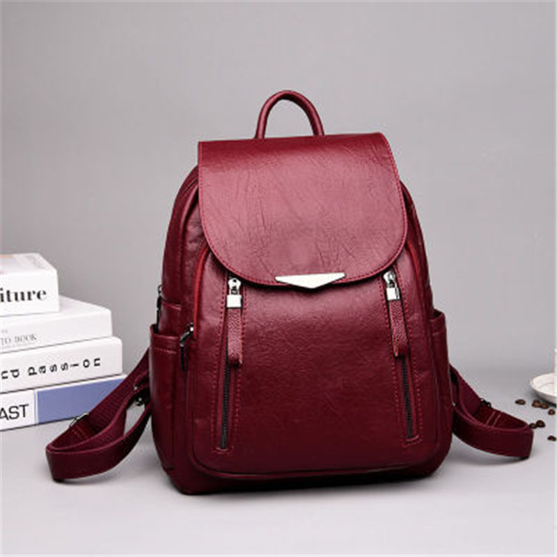 Femmes sac à dos PU femme sacs à dos Vintage en cuir sacs d'école grande capacité sac d'école pour filles Double fermeture éclair sacs à bandoulière