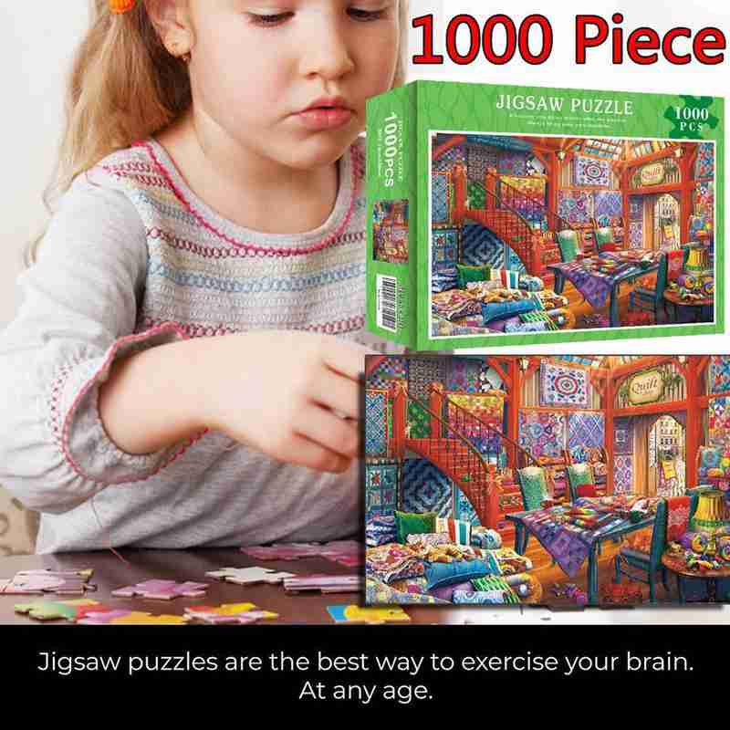 1000 stykker rektangelpuslespil legetøjsundervisningslegetøjssamling til voksne og børn i quiltebutikken