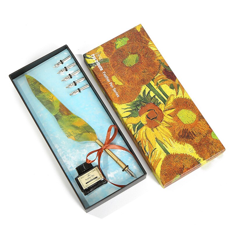 European style Feather Pen Quill pen,Oil Painting Style Dip Pen English Calligraphy Pen with ink Pen Set: 8