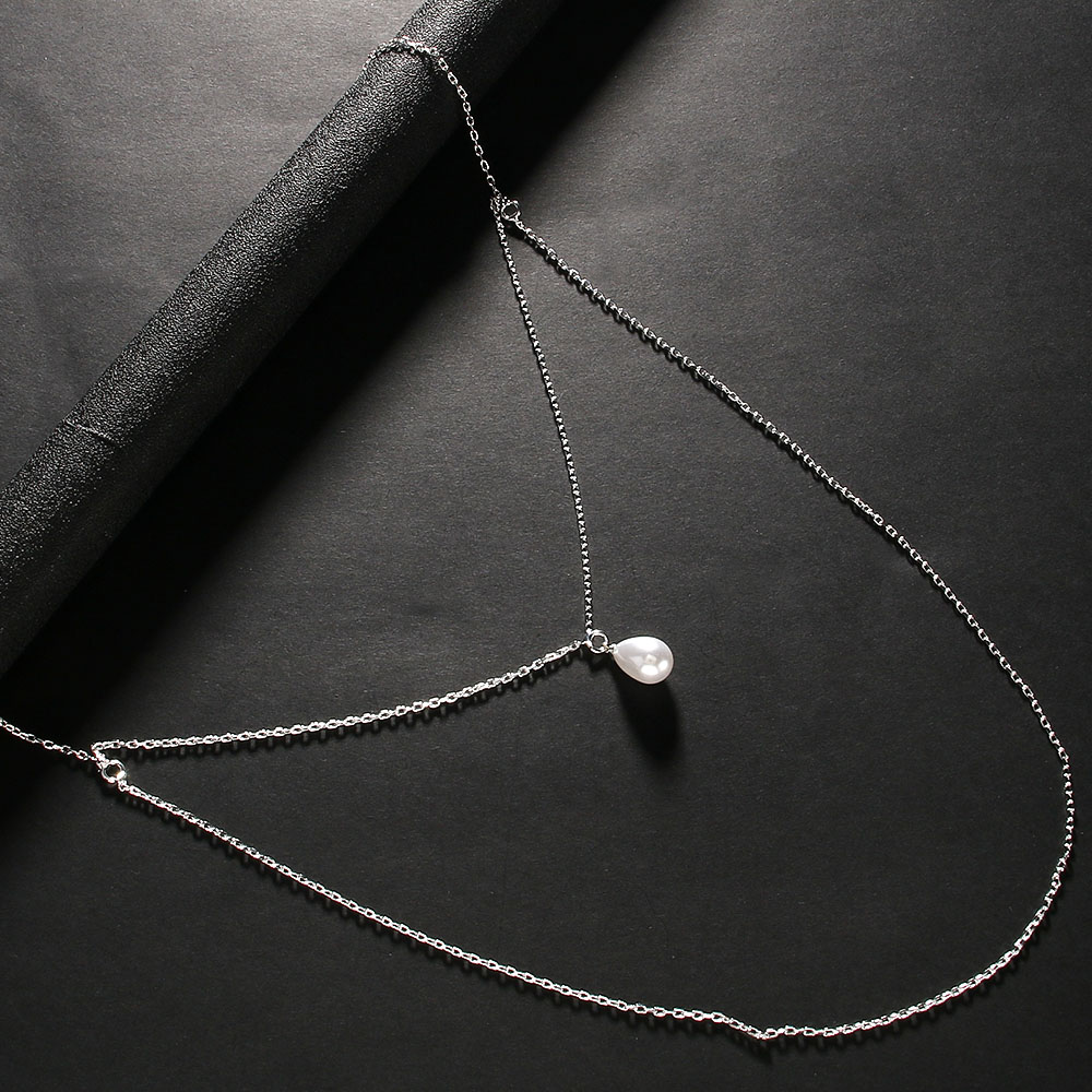 Simple Multi-layered Pearl Back Chain Necklace Women Bridal Water Dangle Necklace Body Chain Accessories Wedding Jewelry