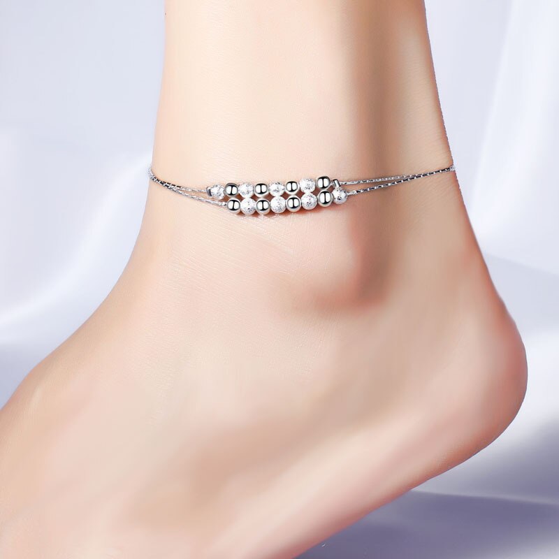 Tobillera sencilla de plata para mujer, pulsera de tobillo de longitud ajustable, variedad de opciones