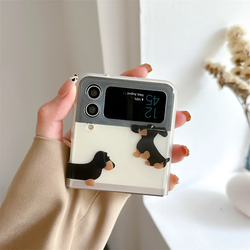 Cartoon Leuke Corgi Teckel Telefoon Case voor Samsung Galaxy Z Flip 5 4 3 Hard Cover voor Z Flip 3 Z flip 4 Solid Shell Beugel