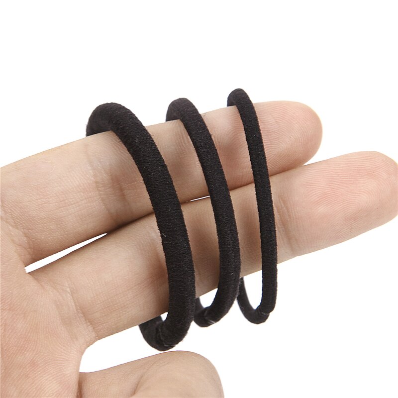 50 Stuks Zwarte Haarbanden Voor Vrouwen Meisjes Stap Size Haar Elastische Elastiekjes Basic Haar Banden Touw Paardenstaart Houder haarbanden Dikke