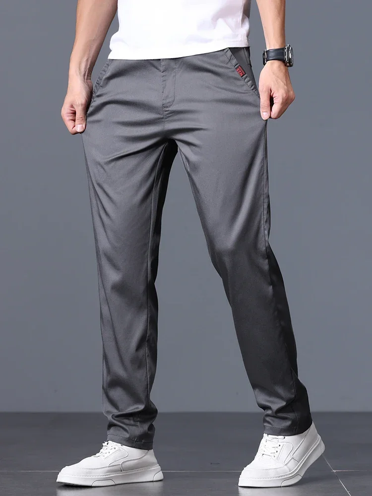 Lyocell mince pantalon mince hommes coréenne respirant d'affaires décontracté Baggy pantalon large pantalon droit: 38 / GRIS