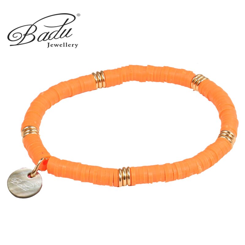 Pulseira de contas de argila e badu, bracelete com berloque de polímero e argila, boho, joia para mulheres, dia das bruxas, bracelete: 28211