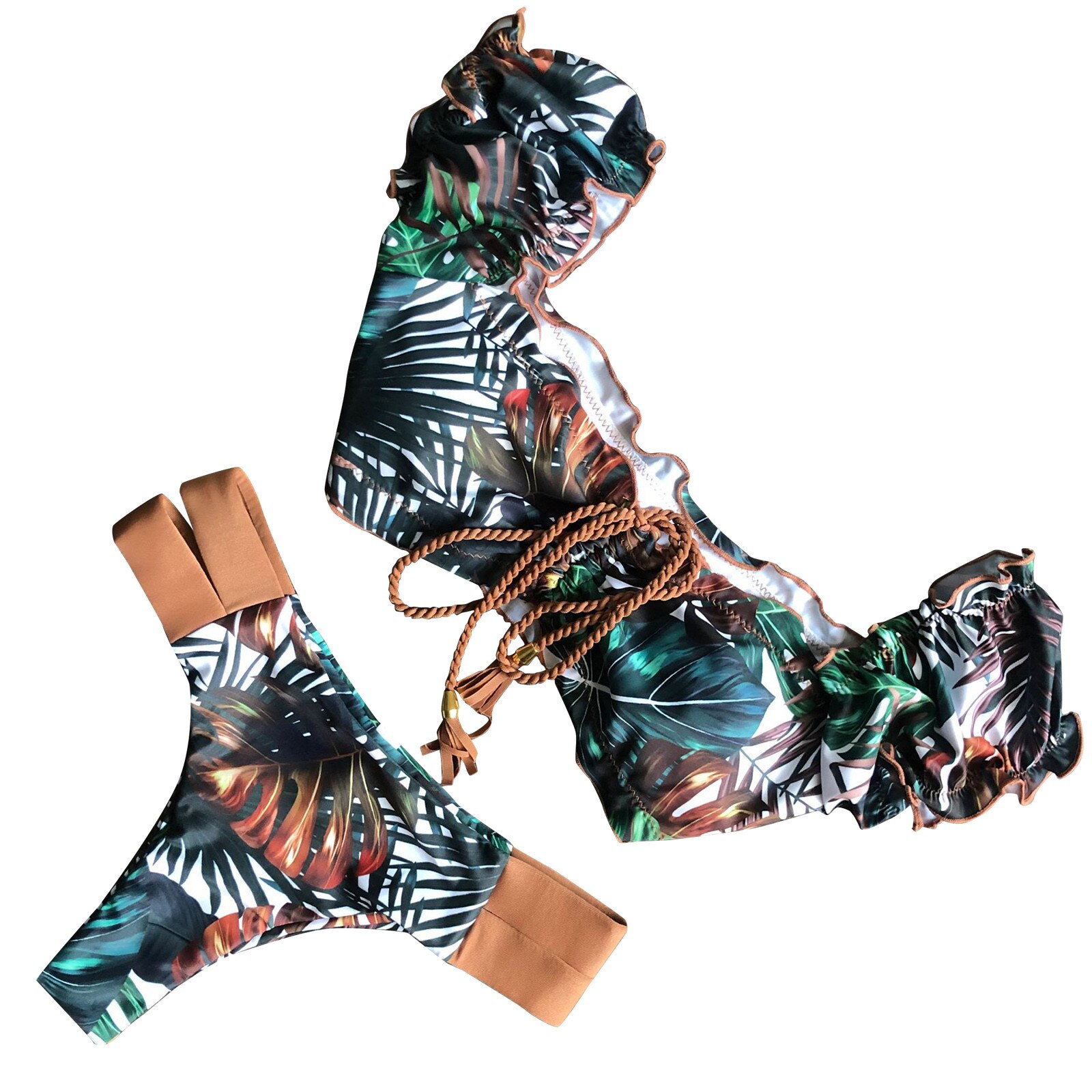 Kancoold Vrouwen Retro Leaf Print Verstoorde Braziliaanse Split Bikini Pak Strand Badpak Купальник Женский: L