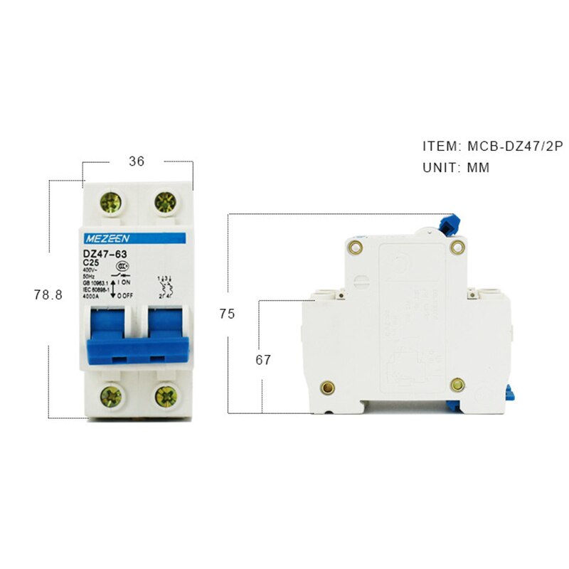 thumbnail image 2 of 2P Circuit Breaker AC400V CircuitBreaker Residual Current Breaker Air Switch 6KA 32A 2 of 13