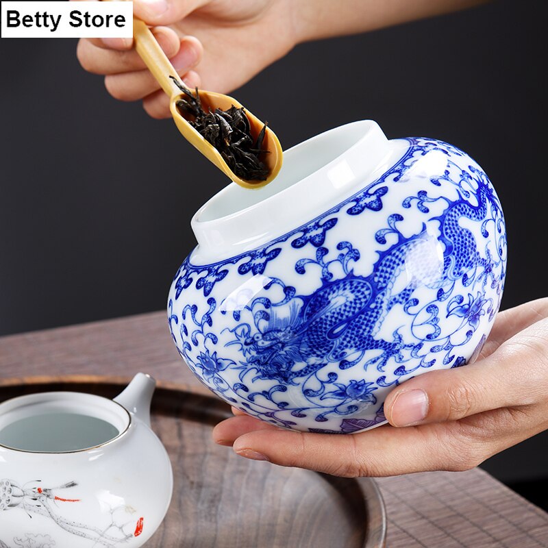 Cilindrische Draak Keramische Thee Caddy Reliëf Bloem Verzegeld Opslag Jar Huishoudelijke Snoep Moer Opslag Jar Container Art Decoratie