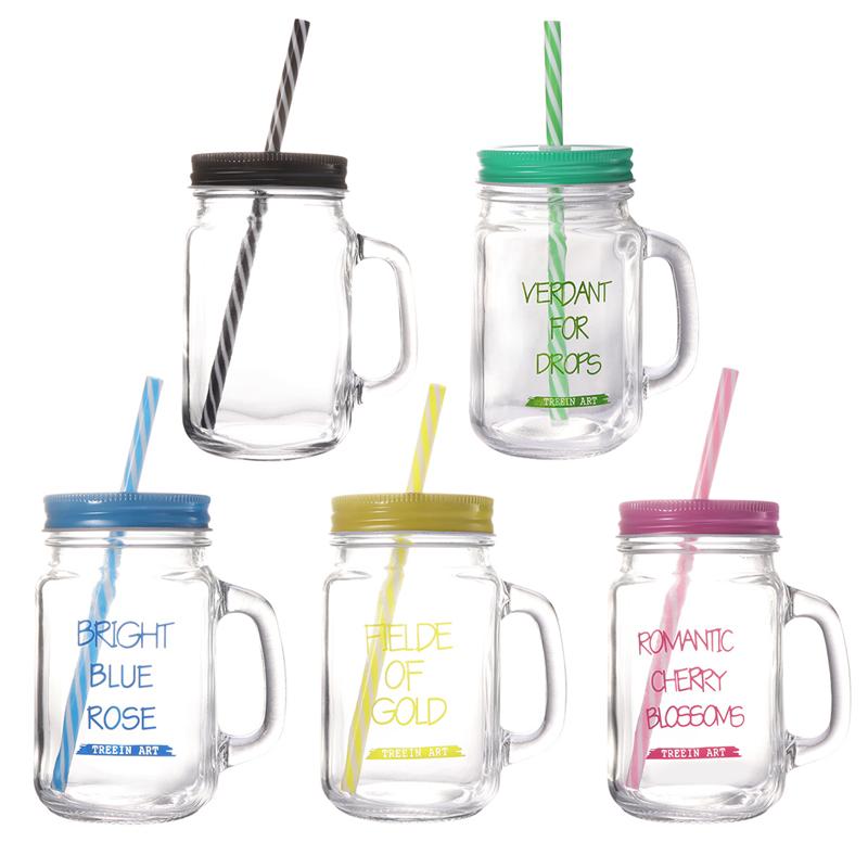 500ML Stro Mason Cup Zomer Draagbare Sap Cup Glas Drinken Beker met Stro Deksel