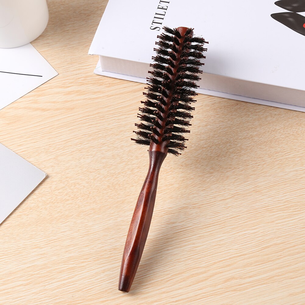 4 Sizes Anti Hair Round Brush Static Wood Boar Bristle Hairdresser Styling Tools Teasing Brush For Hair Curly Comb Hair Brush: 14mm