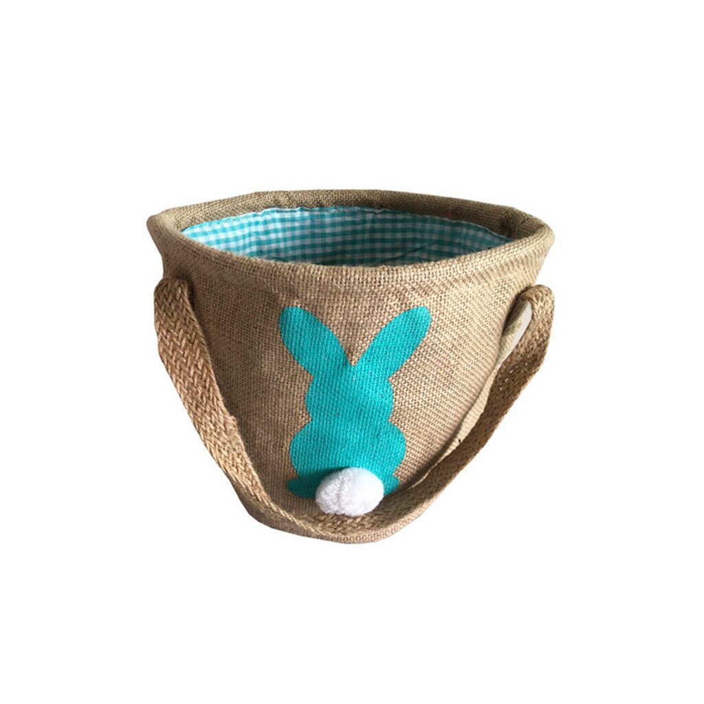 1pcs Cute Easter Bunny Basket Linen Baskets Egg Candy Baskets Happy Easter Party Decoration Supplies For Kids Tote Bag #T2P: Blue
