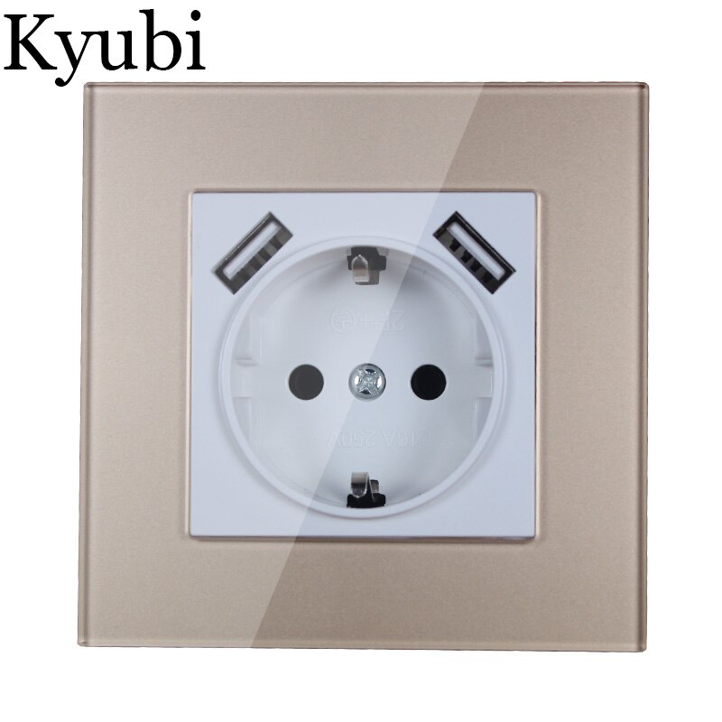USB Wall Socket Gold color acrylic patch frame Double USB Port 5V 2A Usb KDG-02