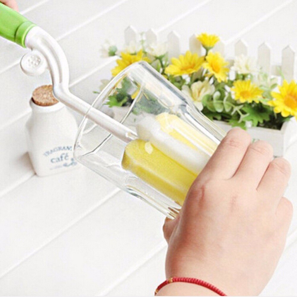 360 Degree Rotating Sponge Brush Baby Milk Feeding Bottle Nipple Cleaning Scrubber Brushes